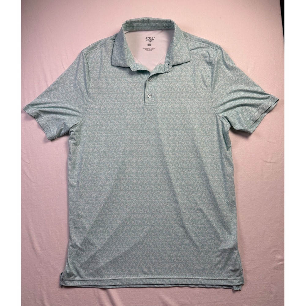 1764 Signature Mens Aqua Blue Bicycle Print Golf Polo Shirt Size M-2664